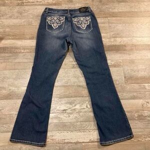 Love Indigo Dark Blue Flare Jeans with Embroidery